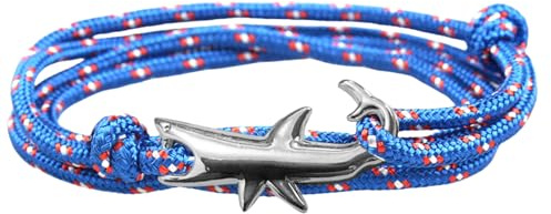 Pulseras para hombre y mujer, ancla de barco, cuerda de mano de tiburón, pulsera trenzada ajustable, pulsera de acero inoxidable neutro, para exteriores/trabajo/viajes, Acero inoxidable Nailon