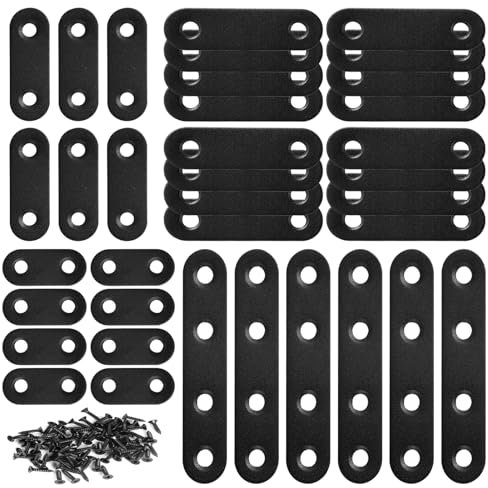 Staffe per Legno, 32 Pezzi Piastra Metallo Forata Piastra Giunzione Piatta Nera con Viti per il Fissaggio di Riparazione Mobili in Legno Finestra in Legno