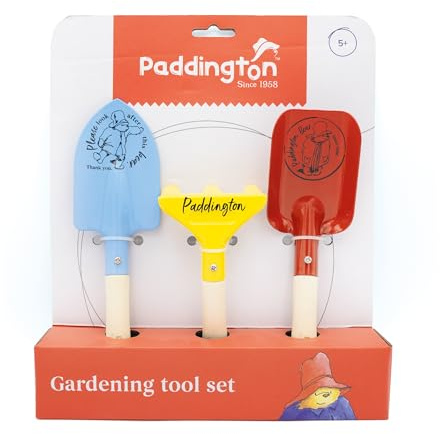 Paddington Gartengeräte-Set für Kinder - 3-teiliges Gartenset für Kinder mit Kelle, Spaten & Rechen - Starke Metallwerkzeuge mit Holzgriffen - ab 5 Jahren