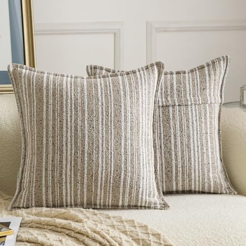 MADIZZ Set med 2 st Dekorsiktiga Boucle Kuddfodral Mjukna Gestreppade Kuddöverdrag för Soffa Modern Heminredning för Vardagsrum Sovrum Mörkt beige 50x50 cm
