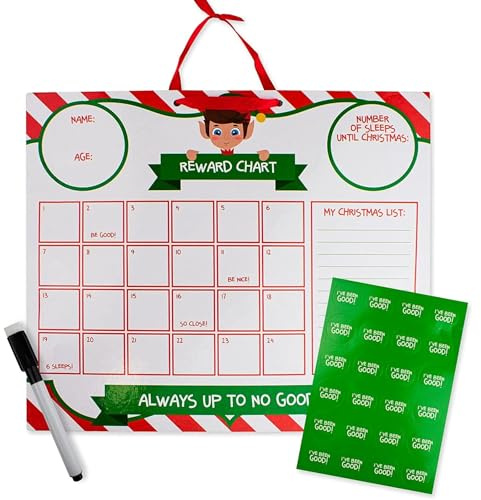 Christmas Reward Chart Wipe Clean Board with Pen and Stickers Naughty or Nice 0862