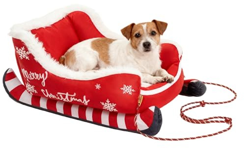 Fizepgo Christmas Sled Pet Warm Bed | Washable Warm Dog Bed With Non-slip Base - 2D Soft Cushion For Winter Puppy, Crate & Car