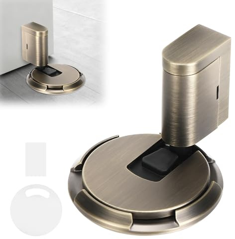 Exsink Magnétique en Métal Butée de Porte, Butée de Porte au Sol Avec loquet Auto-adhésif 3M, vis Dissimulées,Stop-Porte Adhésif Pour Tous les Sols durs, Assurer la Protection de nos Portes(Bronze)