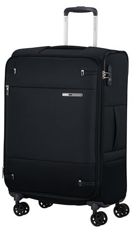 Samsonite Base Boost Spinner Check-in Suitcase, 66 cm | Black, expandable softside suitcase, 66H x 44W x 28D cm, 67.5/73.5 L, 2.7 kg, with TSA lock and smooth-rolling spinner wheels