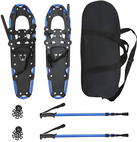 vidaXL Raquetas de Nieve 3 en 1 con Bastones de Senderismo Azul, Jardín y Terraza, Equipos de Nieve Ajustables, Accesorios para Frío, Set de Senderismo