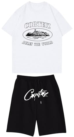 Genérico Camiseta CRTZ Chandal Corto Unisex con Letra Estampada gráfica, Conjunto de 2 Piezas Top y Pantalones Cortos de Manga Corta para Hombres y Mujeres Chandal