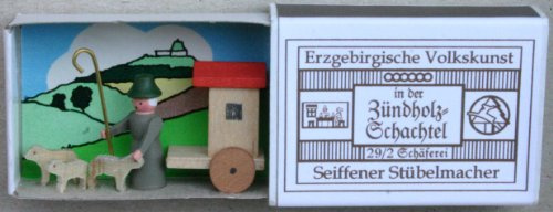 Rudolphs Skattkista miniatyrtändningslåda schäfer B x H 5 x 4 cm NY tvål miniatyr tändved tändved trädekoration Erzgebirge träkonst