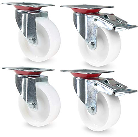 PRIOstahl Transportrollen 4er Set 125mm - 2x Lenkrollen 2x Schwenkrollen weiß PP - Möbelrollen Apparaterollen Schwerlastrollen für Geräte Möbel Werkstatt