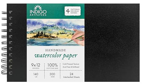 Indigo Artpapers Papel 100% algodón hecho a mano en WiroPad, 300 g/m², 24 hojas/bloc (CO300912CPWP)