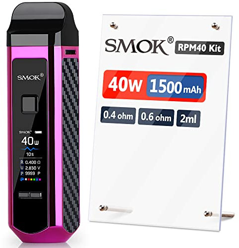 Official SMOK RPM40 1500mAh 40W E Cigarettes Starter Kit with Pod of TRPR 2ml Edition, Mesh 0.4phm, Real Pod Mod, Built-in IQ-R Chip Making Firing Time Down to 0.001S - No Nicotine (Purple Red)