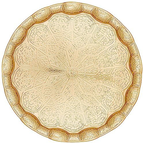 Alisveristime Türkisches osmanisches Serviertablett für Kaffee, Tee, Getränke, gewellt, 35 cm, goldfarben