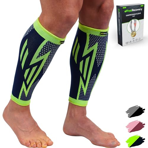 Feel Recovery 2 Fasce a Compressione Polpaccio per Uomo e Donne - Calze a Compressione Graduata e Elastiche da Corsa, Sport, Running, Ciclismo - Traspiranti e Antiscivolo (S, Verde)