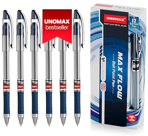 UNOMAX MaxFlow Kugelschreiber - Ideale Blaue Kugelschreiber für Mühelosen Fluss und Anspruchsvolle Schreiber - Gewährleistung eines Sanften Blauen Schreibens - Spurenfrei und Unterbrechungsfrei