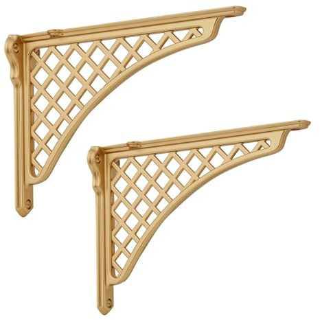 HARPOON 2 Pack Heavy Duty Cast Iron Victorian Shelf Bracket, 8 Inches Gold Baroque L-Shaped Shelf Brackets, DIY Projects, Hardware Included