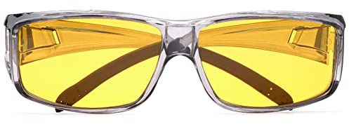 Nachtsichtbrille für Männer und Frauen, gelbe polarisierte Linse, Nachtsicherheit, Fahren, Sonnenbrille, übergroßer Schild, umlaufend, passt über Korrektionsbrillen, blendfreie, kratzfeste Brille