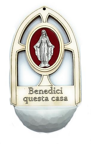 Generico Weihwasserkessel aus Holz und Harz mit wunderbarer Madonna