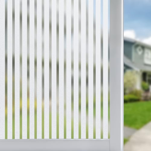 Qualsen Window Privacy Film for Glass Windows, Stripe Type-2, 44.3x120cm | Frosted Window Films Stripe Patterned with Tools, Non Adhesive Static Cling Anti UV, for Office, Home, Kitchen