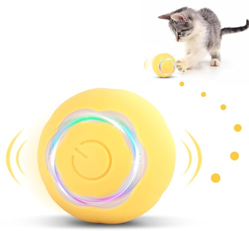 KEWUZY Katzenspielzeug Elektrisch Katzenball mit LED Licht,360-Grad-Ball Automatischer Modellierung von Katzenpfoten Interaktives Katzenspielzeug USB Wiederaufladbarer für Katzen (Gelb)