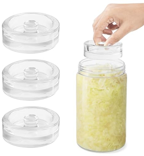 Winter Shore Poids Fermentation en Verre (Lot de 4) - Kit de Fermentation Naturelle Robustes pour Bocaux à Large Ouverture - Fond Plat & Poignée Facile - Verre Borosilicate Qualité Alimentaire