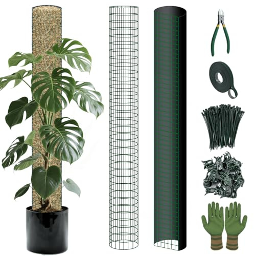 10ft/20ft/40ft DIY Metal Mesh Sphagnum Moss Pole Monstera Plant Support Self Watering Plant Poles for Climbing Indoor Plants(10ft Coated Wire Mesh，4ft Plastic Moss Poles)
