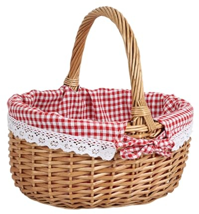 Gralara Handgefertigtes Gewebtes Picknickkorb Set für Die Unterhaltung Im Freien Und Als Dekoration für zu Hause, S rot weiß
