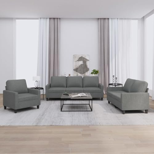 Gecheer Set 3 pz,Divani,da Salotto,con 6 Posti,in Tessuto,Grigio Scuro,Divano in Tessuto Classico,Poltona+Divano 2 Posti+Divano 3 Posti per Soggiorno in Tessuto,Set da Salotto