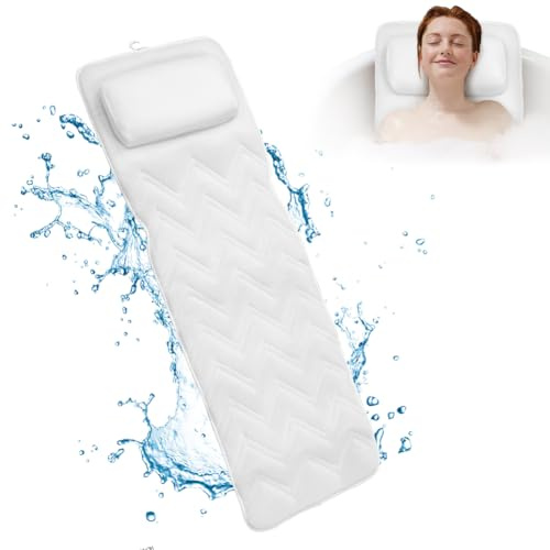 Cuscino per Vasca da Bagno Completo con Poggiatesta, Tappetino con Ventose per Supporto Collo, per Spa