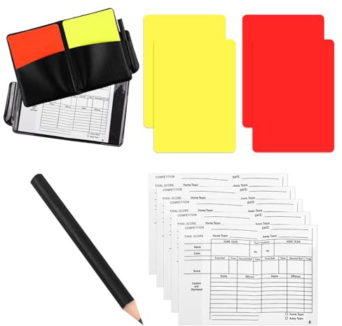 TYFGRT 4 Tarjetas De Accesorios De Árbitro, 1 Bolsa De Almacenamiento De Cuero, 1 Bolígrafo De Grabación Y 2 Papeles De Grabación, Ayudas para Árbitros De Fútbol, ​​Accesorios para Partidos De Fútbol