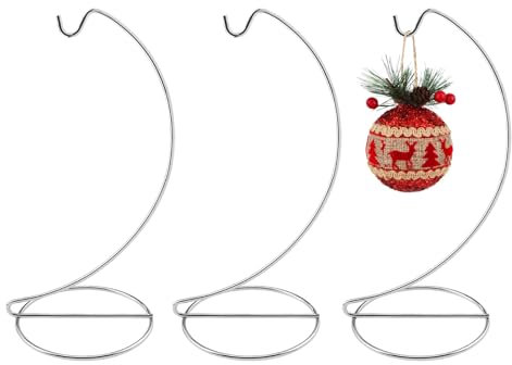 Abom 9in Ornament Display Stand, 3 Pack Silver Tabletop Hanging Ornament Hanger for Glass Globe, Air Plant Terrarium Holder, Witch Ball, Daily Decorations & Wedding Decor