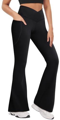 Zhiaek Pantalon Yoga Femme Taille Haute Bootcut Pantalon Patte d'elephant Legging de Sport avec Poches pour Pilates, Entraînement, Danse, Loisirs, Fitness, Sport