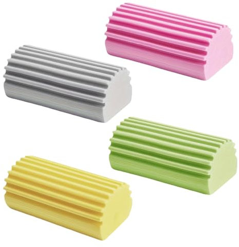 4 Stück Staubschwamm, Clean Damp Duster Schwamm, Staubwedel Waschbar mit Rillen, Schmutzradierer Schwamm, für Reinigen von Glas, Thekenleisten, Jalousien, Sofas und Anderen Oberflächen