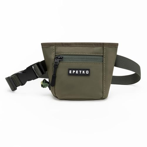 EPETKO Dog Treat Bag,Powerful Magnetic Closure Device Dog Treat Pouch, Large Capacity Dog Treat Bag Pouch with Poop Bag Dispenser, Treat Pouch for Dog Training with Metal Waistband Clip (Green)