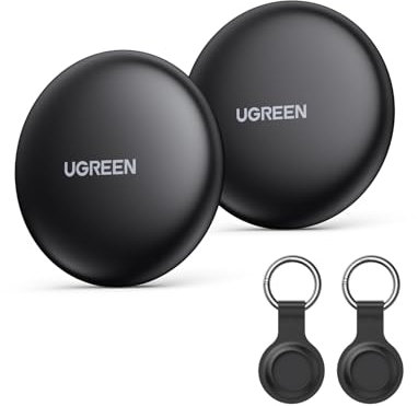 UGREEN FineTrack Mini 2 Pcak Compatible with Apple Find My (iOS only), Tracker Tag with 18-Month Replaceable Battery, 80dB Volume, Bluetooth Finder for Keys, Wallet, Luggage (Includes 2 Tag Holders)