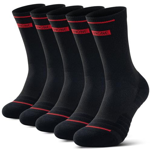 RUIXUE Mens Sports Hiking Socks, Breathable Walking Socks Cushioned Anti Blister Crew Sock Outdoor Multi Performance Sock for Trekking Running (5 Pairs/6 Pairs)