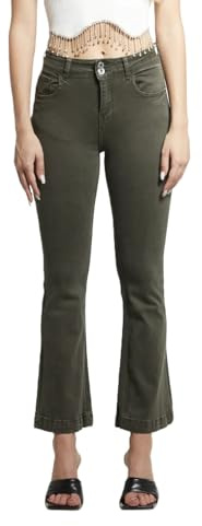 Laphilo Pantaloni Donna Vita Alta Elasticizzati a Zampa – Jeans Svasati Casual Eleganti, vestibilità Slim (cod. 8048)(Verde Militare Scuro,S)