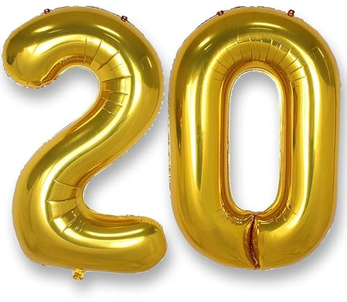 AULE Gold Number 20 Balloons: 40 Inch Large Foil Number Balloons Giant Helium Balloon Age 0-9 Big Mylar Balloon for Birthday Party Decorations