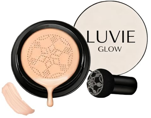 Luvie Glow Foundation Cushion, Mushroom Head Air Cushion Cc Cream, CC Cream Foundation Make Up Concealer for Face, Moisturizing Long-Lasting, Even Skin Tone for All Skin Types (warm)