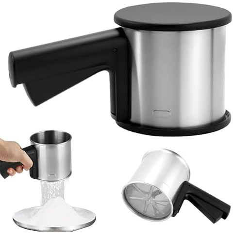 Bcuuozeeing Colador de harina de acero inoxidable para azúcar en polvo, colador de harina con mango, colador fino con cubierta inferior para harina, azúcar, canela, polvo de especias, cacao y