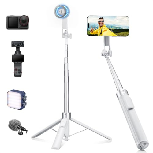 K&F CONCEPT 180cm Trípode para Movil, 3-en-1 Palo de Selfie Magnético+Clip con Control Remoto, Trípode Magnético Rotatorio de 360°, Compatible con iPhone 17-12 y Android, Accesorios de Tornillo 1/4
