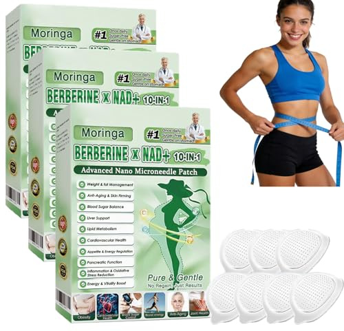 Moringa, Parches adelgazantes 10 en 1, parche avanzado de microagujas Moringa 10 en 1, berberina para adelgazar, parche de metabalance profesional para hombres y mujeres (3pcs)