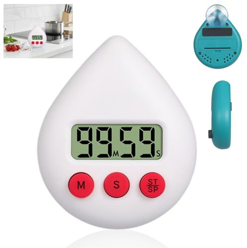 Digital Shower Timer Waterproof,Water Drop Shape Bathroom Clock,Magnetic Kitchen Timer & Toothbrush/Sauna Stopwatch,Energy Saving Digital Wall Clock for Efficient Use,Digital Wall Clock,White