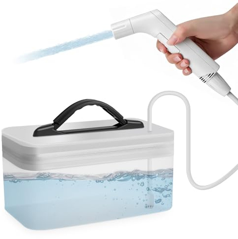 Bidet Elettrico da Viaggio 2.3L, Bidet Elettrico Mobile e Portatile con Tubo da 1.2M, Portatile per Toilette, Campeggio, Uso all'Aperto, Doccia Musulmana, Flacone Perineo a 2 Modalità, Bianco