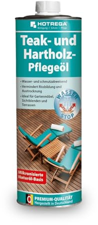 HOTREGA Pflegeöl für Hartholz, Teakholz 1 Liter | Gebrauchsfertig | Schutz vor UV, Schmutz & Vergrauung | Ideal für Terrassen, Gartenmöbel uvm.