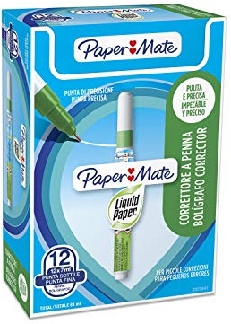 Papermate NP10 - Corrector líquido tipo bolígrafo Verde, Color blanco, 12 unidades