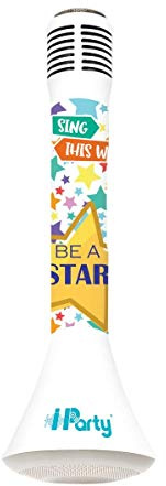 Lexibook, iParty, Karaoké Micro Star Bluetooth® con Funzione di Cambio Voce, Microfono per cantare, Altoparlante Luminoso Incorporato da 5 W, Slot per Micro SD, Bianco/Blu, MIC210