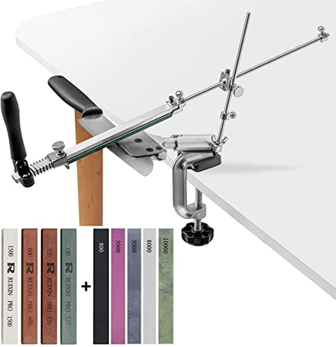 RUIXIN PRO RX-008 Professioneller Messerschärfer mit 9 Schleifsteinen, 360 ° drehbar, Flip-Design, fester Winkel, Edelstahl, Küchenchef-Messerschärfer, Schleif-Haltesystem, Werkzeuge