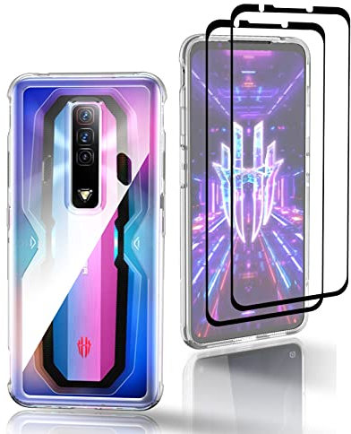 GMUJIAO Case for Nubia Red Magic 7,ShockProof Dual-Layer Cover,2 in 1 TPU+PC Transparent Phone Case with 2 Pack Tempered Glass Screen Protector[Anti-fall]-Transparent