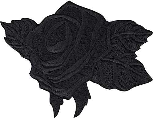Écusson Thermocollant Rose Noir | Patch Brodé Gothique Heavy Metal à Coudre/Repasser | Applique Décorative 85x60mm