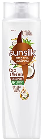 Sunsilk, Shampoo Cocco e Aloe Vera, Shampoo per Capelli Secchi e Sfibrati, Formula Nutriente e Protettiva per Capelli Visibilmente Sani, Senza Appesantire, con Cocco e Aloe Vera, 250ml
