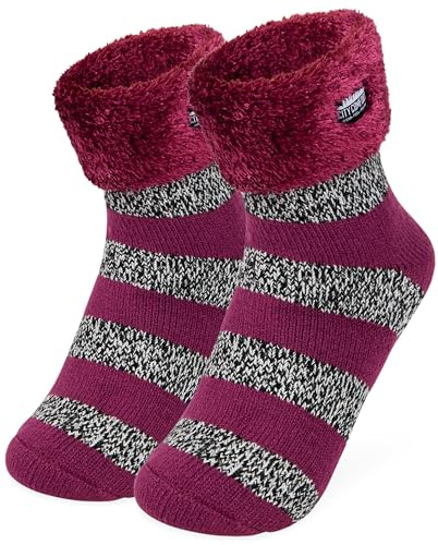 CityComfort Calze Donna, Calzini Antiscivolo Invernali a Pantofola a Fantasia (Viola)